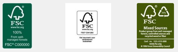 Drie voorbeelden van FSC logo's